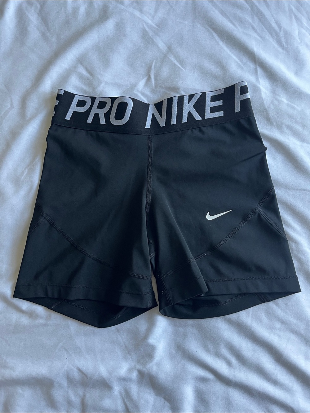 Nike Black Pro Dri-Fit Elastic-Waist Athletic Shorts with White Swoosh